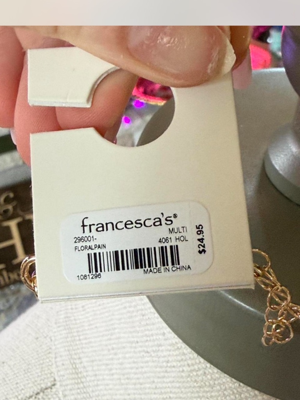 Francesca's Collections Gold Link Necklace with Pastel Floral Heart Charms - Picture 5 of 5
